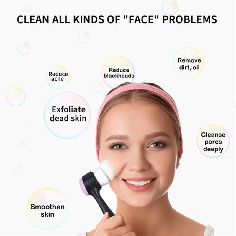 Beomeen Face Brush 2 in 1, Facial Cleansing Exfoliating Scrubber Brush, Silicone Double Side Face Wash Scrub Brush with Super Soft Bristles for Deep Pore Cleansing, Massaging, Skincare Makeup Removal