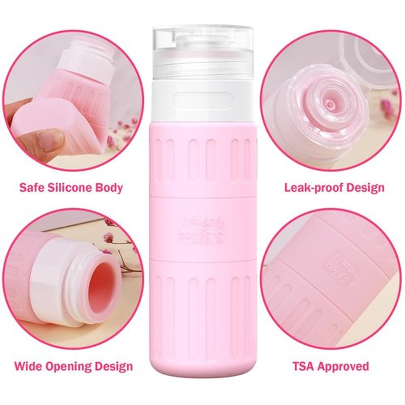 GLAMFIELDS Travel Bottles for Toiletries,TSA Approved 3.3oz Size LeakProof Silicone Toiletry Containers for Shampoo, Conditioner,Easy to Squeeze,Portable Travel Essentials for Lotion(18 Pack) Macaron