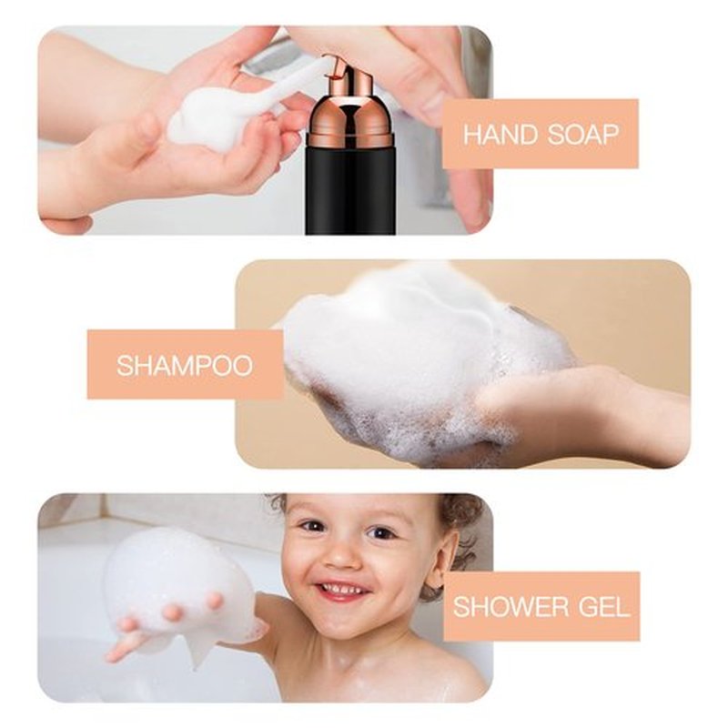 2oz Foam Pump Bottle (3PCS) Empty Travel Foaming Dispenser for Hand Soap, Lash Cleanser, Shampoo (60ml, Rose Gold &Black,White,Pink
