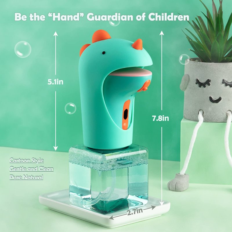 Seawah Automatic Soap Dispenser for Kids,IPX6 Waterproof Cute Dinosaur Foam Smart Hand Foaming Touchless Soap Dispenser for Bathroom Countertop, 8.7oz/250ML