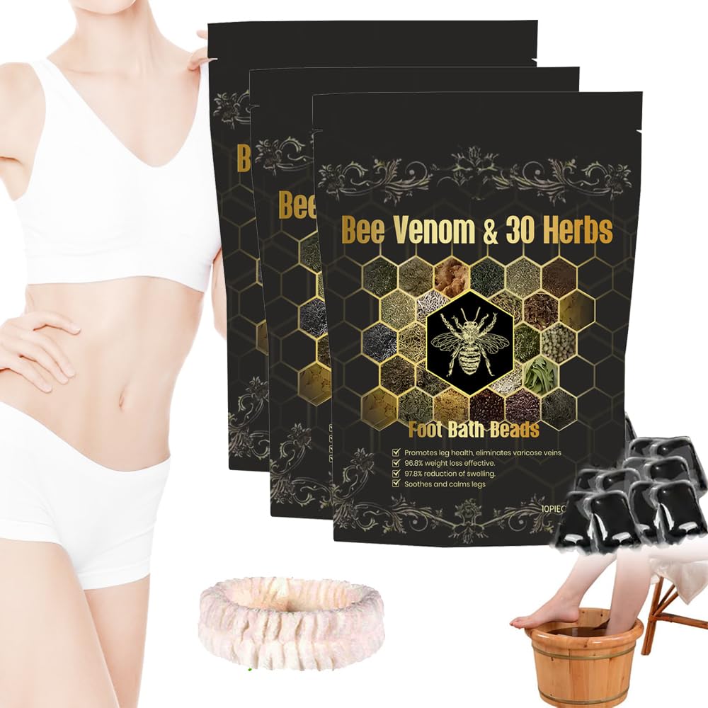 Tnnedey Bee Venom & 30 Herbs - Bee Venom Foot Soak,Revivafoot Bee Venom Lymphatic Drainage & Slimming Foot SoakBeads,30-Herb Slimming & Detox Foot Bath Beads,Detox Foot Soak Beads (30PCS/3Bag)