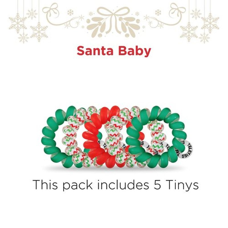 TELETIES - Tiny Spiral Hair Coils - Holiday Collection - Ponytail Holder Hair Ties for Women - Phone Cord Hair Ties - Strong Grip, No Rip, Water Resistant, No Crease - Tiny 5 pack - Santa Baby