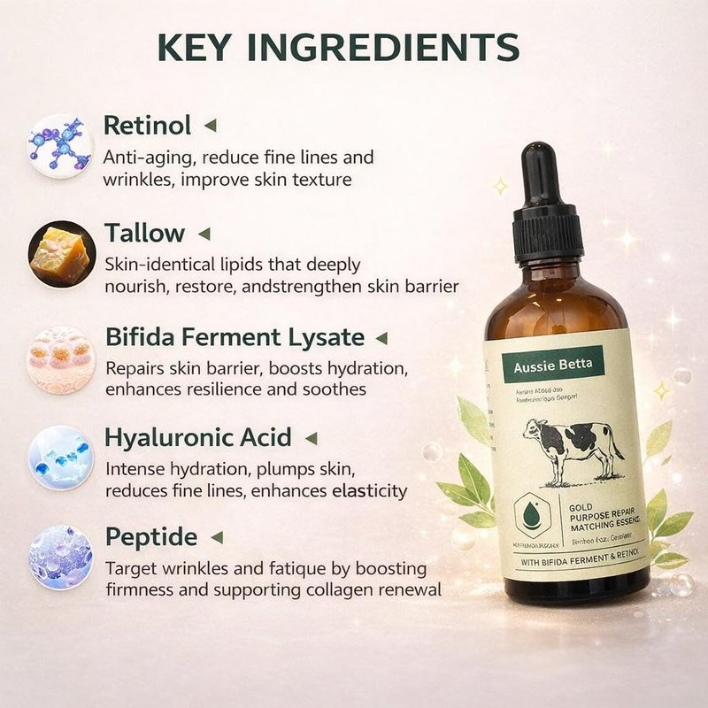 Retinol Tallow Face Serum for Dry Skin, Hydrating & Firming Anti-Aging Serum with Peptides, Niacinamide & Bifida Ferment, Gentle Moisturizing Facial Serum, 100ml/ 3.53 oz (2 Pack)