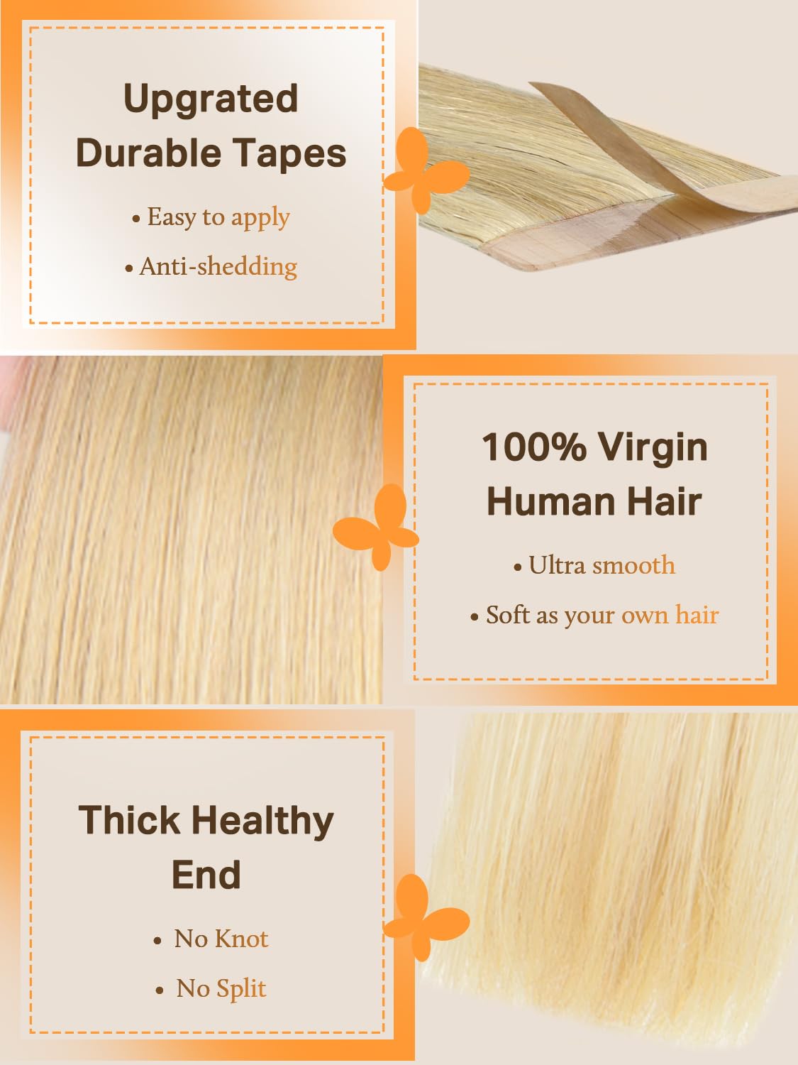 DOORES Tape in Hair Extensions, Drity Blonde Mixed Platinum Blonde 10pcs 25g 14 Inch, Human Hair Extensions Tape in Natural Hair Invisible Tape in Hair Extensions
