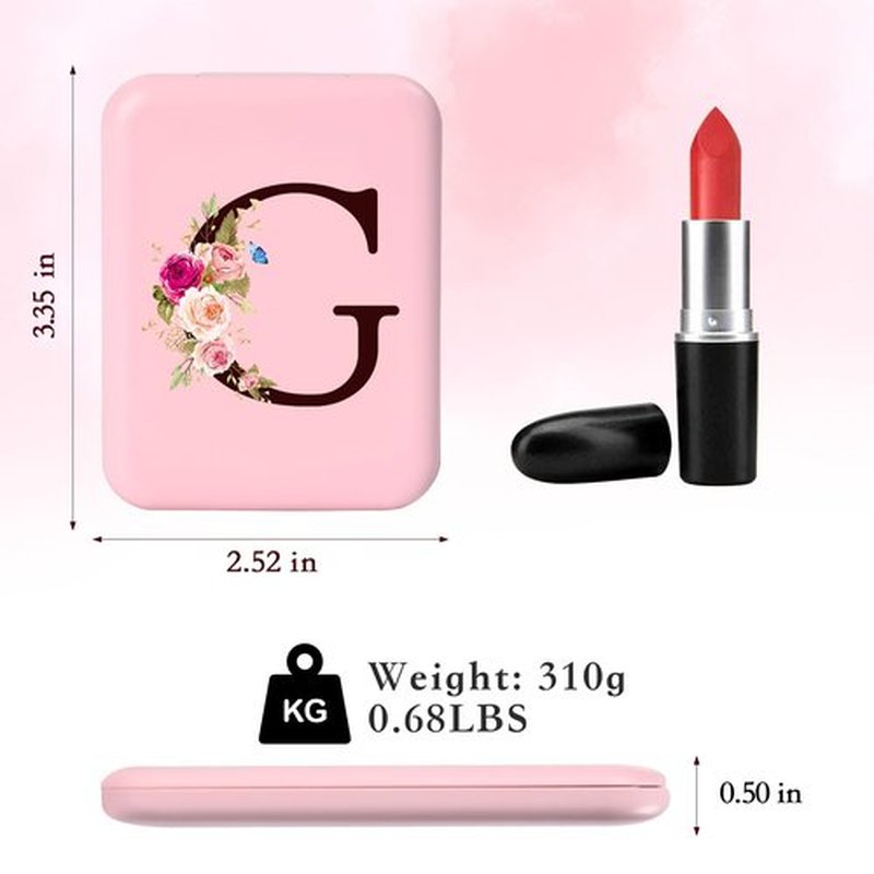 KEWWADB Travel Mirror with Lights, Initials Portable Compact Mirror, Travel Essentials, Suitable for Teen Girls, Young Women Gifts Ideas, Birthdays Gifts(Pink) (G)