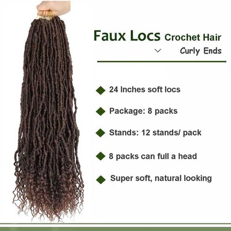 8 Packs Soft Locs Crochet Hair with Curly Ends 24 Inch Goddess Faux Locs Crochet Braids Boho Crochet Bohemian Locs Hair for Women Crochet Dreads(24inch(pack of 8), T30)