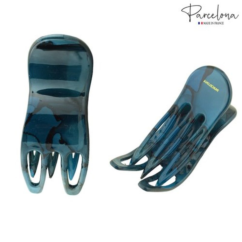 Parcelona French Simply Bear Paw Medium 3” Celluloid Acetate Non Slip Side Slide In Jaw Yoga for Fine Hair Fashion Durable Styling Women Hair Accessories, Made in France (Pickled Blue)