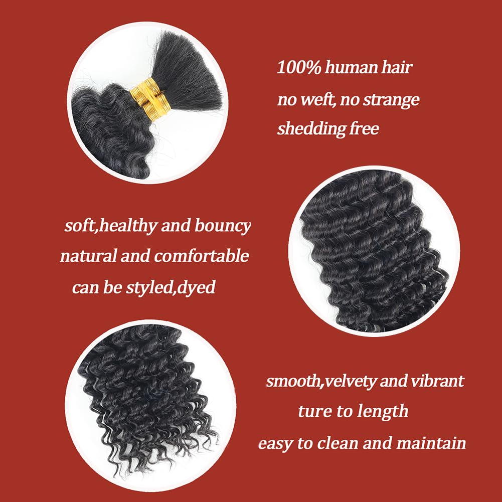 Human Braiding Hair Deep Wave Bulk Human Hair for Braiding 1 Bundle 50g Wet and Wave Deep Curly Braiding Hair for Boho Braids Brazilian Virgin Human Hair Extensions Natural Color
