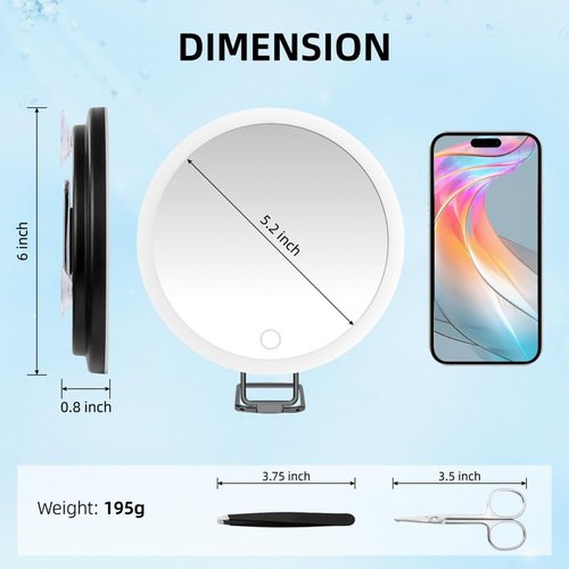 30X Magnifying Mirror with Light, Large 6'' Magnifying Makeup Mirror with Light 30x, Travel Mirror with 30X High Magnification Compact 30x Magnified Mirror with Light, 3 Suction Cup & Adjustable Stand