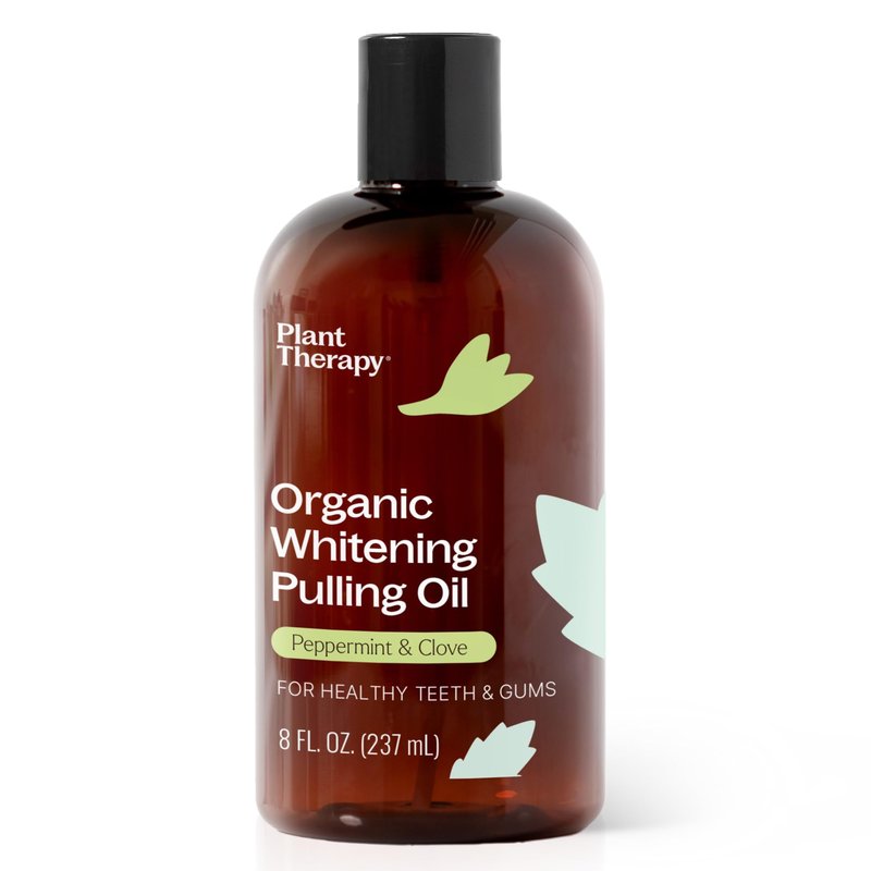 Plant Therapy Organic Whitening Pulling Oil 8 oz Peppermint & Clove, Naturally Whitens Teeth, Freshens Breath & Supports Gum Health, Helps Calm Oral Irritation and Discomfort, Natural Essential Oils
