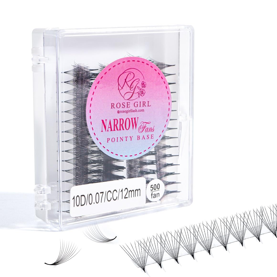 ROSE GIRL 500 Ultra Speed Promade Fans-Natural Look Handmade Volume Eyelash-Narrow Loose Eyelash 3D-16D C CC D Curl-False Lashes Extensions-Thickness 0.03~0.1mm-8~20mm Length(10D-D-0.03 (14 mm))