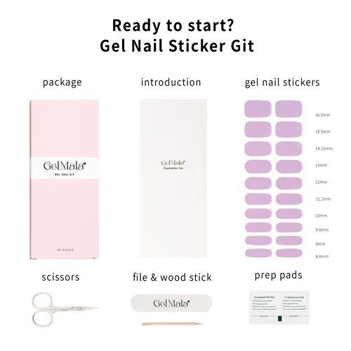 GelMala Gel Nail Stickers Semi Cured Purple Solid Color Gel Nail Stickers, Long Lasting, Easy to Apply & Remove -Gel Nail Strips for Nails Manicure Nail Wraps,Easy for begginners (Purple pop)