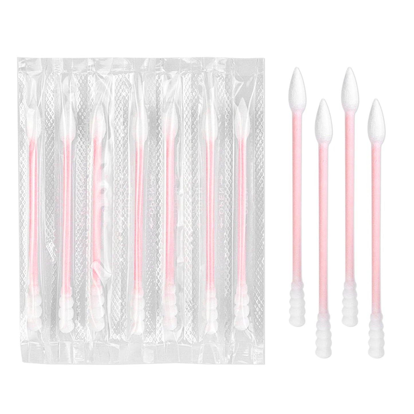 300 Count Cotton Swabs Individually Wrapped, Travel Cotton Swabs, Cotton Stick, Spiral Pointed Cotton Swab, Round Tip Cotton Swab, Individually Wrapped Double Tipped Cotton Swabs for Ear,Makeup