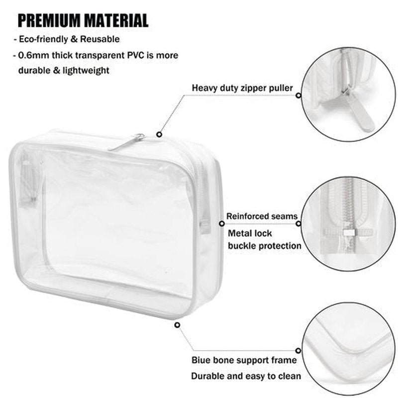 MODENGKONGJIAN TSA Approved Toiletry Bag, 3 Pcs Clear Toiletries Bags Quart Size Travel Makeup Cosmetic Bag for Women Men, Carry on Airport Airline Compliant Bag (Pearl White)