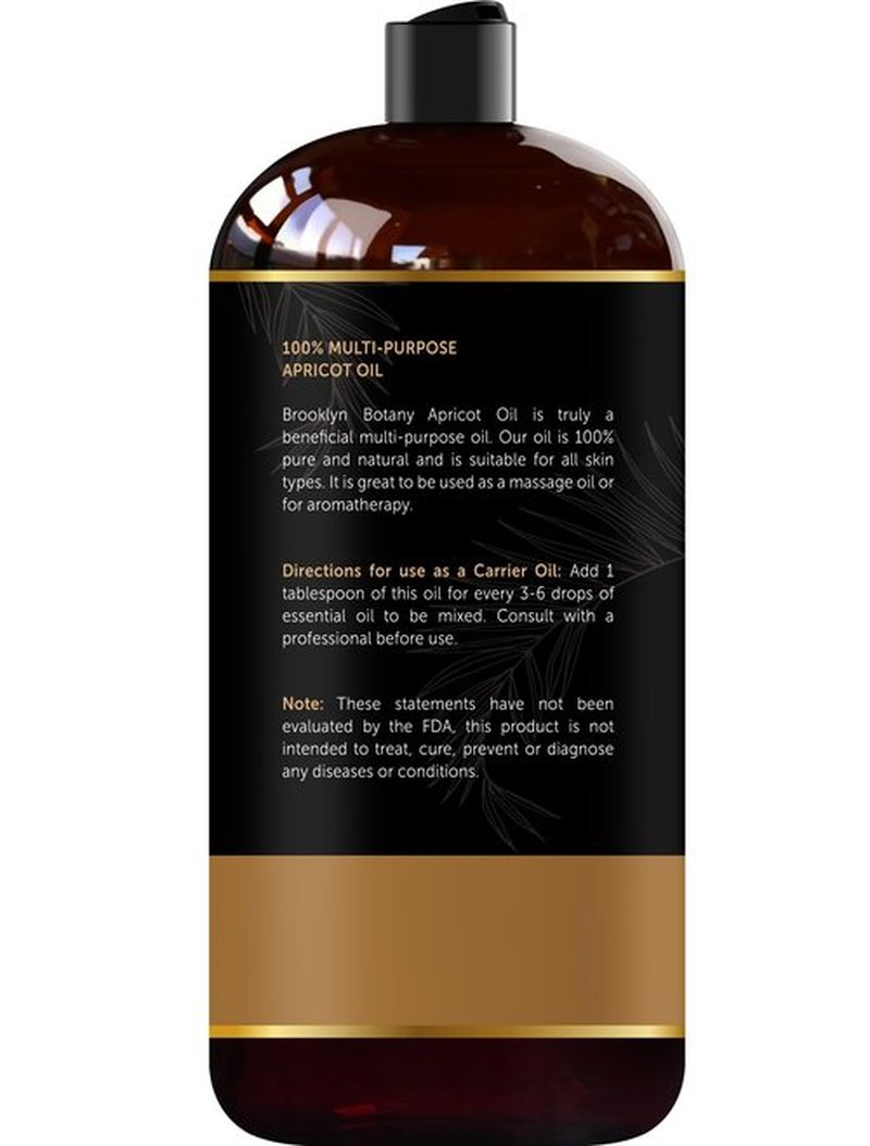 Brooklyn Botany Apricot Kernel Oil for Skin, Hair and Face – 100% Pure and Natural Body Oil and Hair Oil - Carrier Oil for Essential Oils, Aromatherapy and Massage Oil – 28 fl Oz