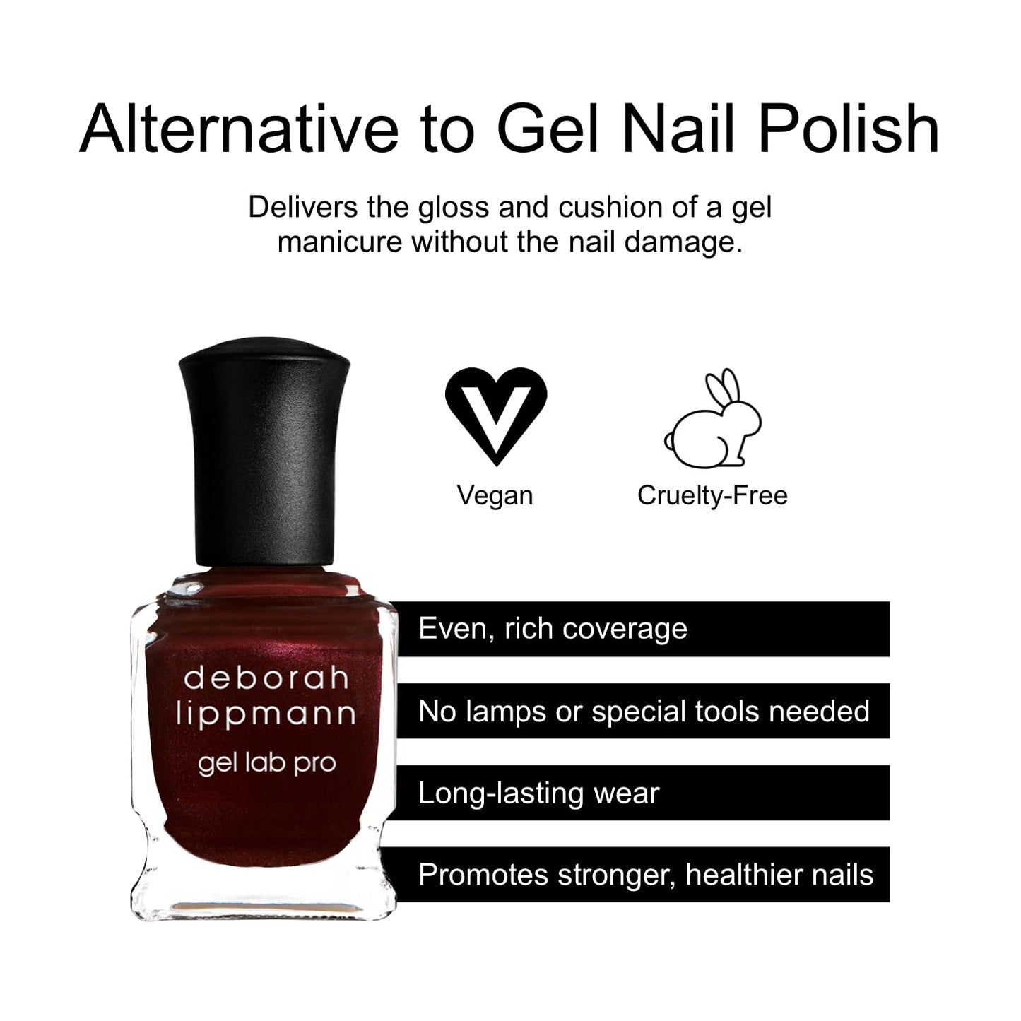 Deborah Lippmann Gel Lab Pro Nail Polish Treatment Enriched for Health, Wear, and Shine No Animal Testing, 21 Free, Vegan Red and Purple Colors