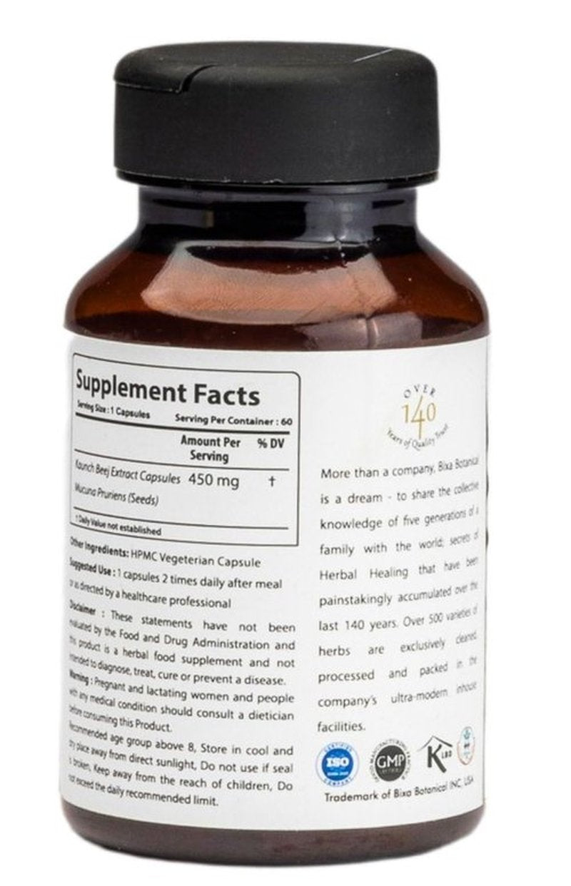bixa BOTANICAL Mucuna Pruriens Extract Capsules (Kapikacchu/Velvet Bean/Kaunch Beej) ǀ 60 Veg Capsules (450mg)