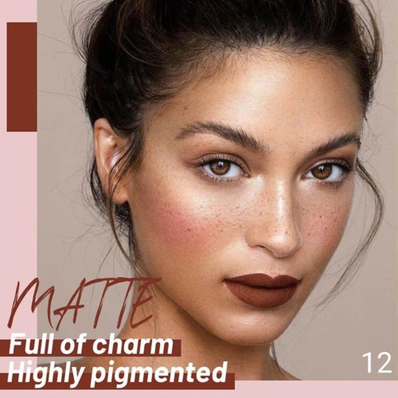 JUAAZIN Dark Brown Matte Liquid Lipstick, With Highly Pigmented and Rich Colors Lip Gloss, Long-Lasting Wear Non-Stick Cup Not Fade Waterproof Lipstick Makeup for Women(Dark Brown 12#)