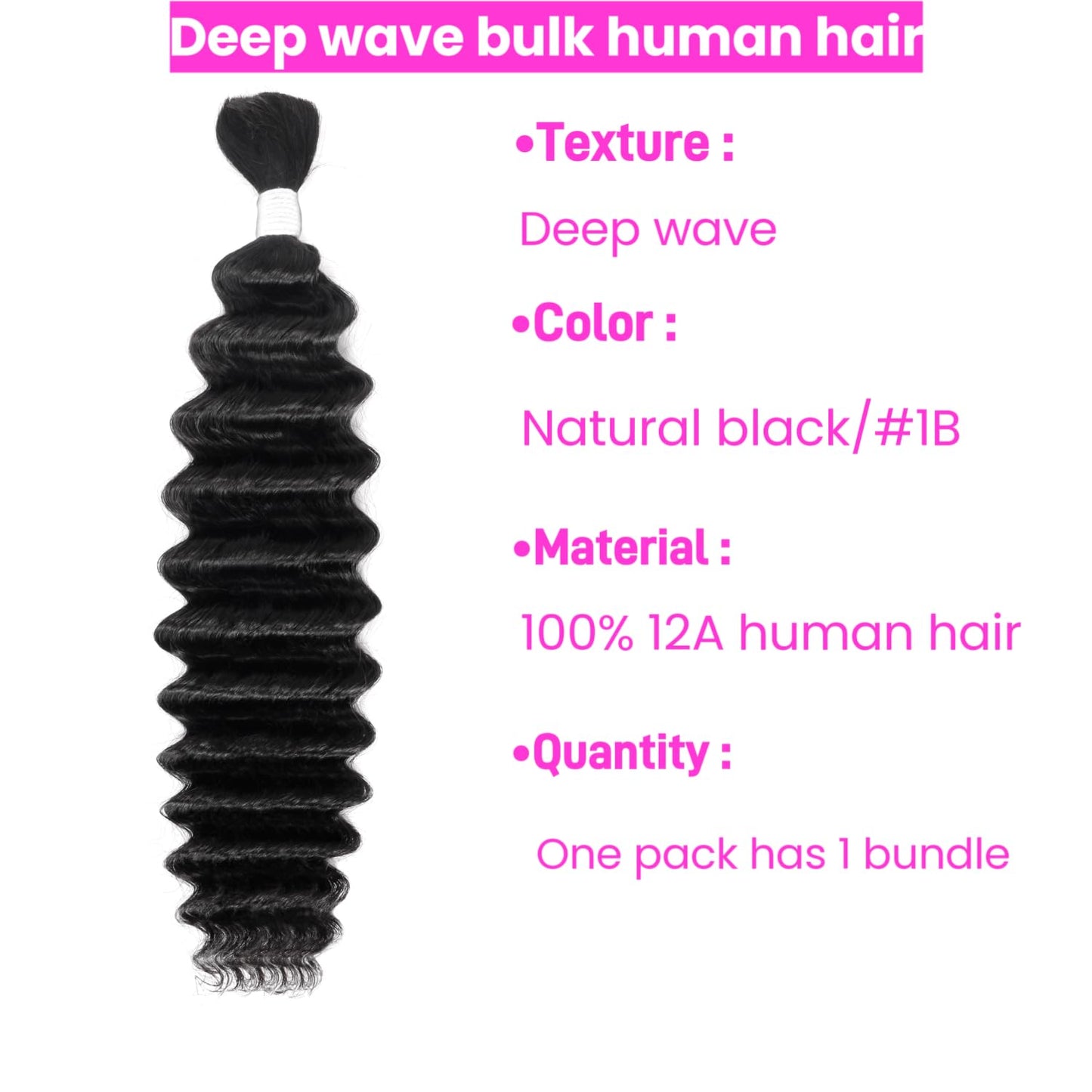 Deep Wave Human Braiding Hair 18Inch 1 Bundle 50g Bulk Human Hair for Braiding No Weft Human Braiding Hair for Boho Braids Wet and Wavy 100% Brazilian Virgin Curly Hair for Braiding Hair Extensions