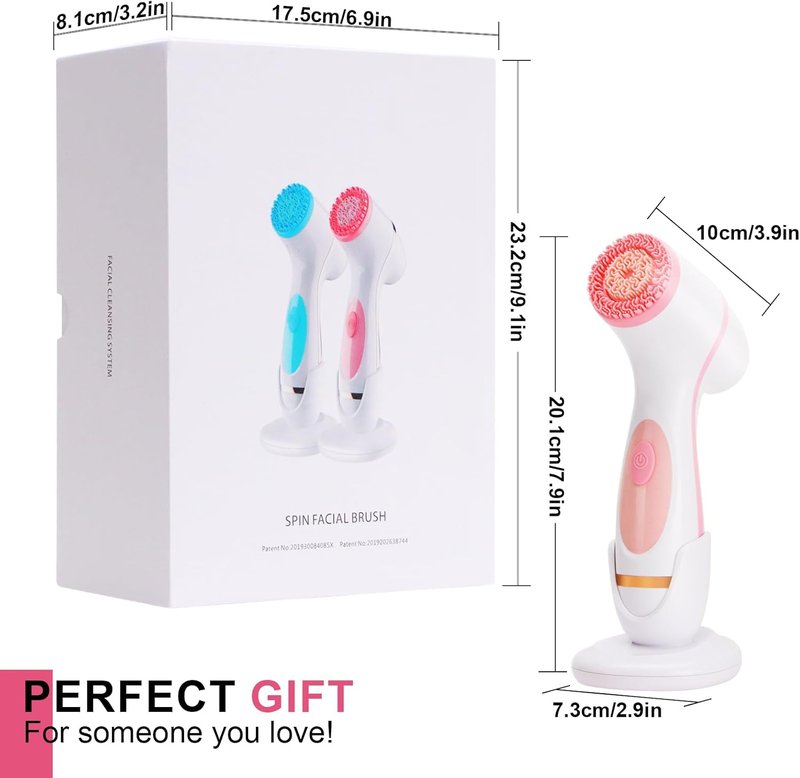 Electric Facial Cleansing Brush - 3-in-1 Waterproof Scrubber with 3 Brush Heads for All Skin Types | Rechargeable & Pink