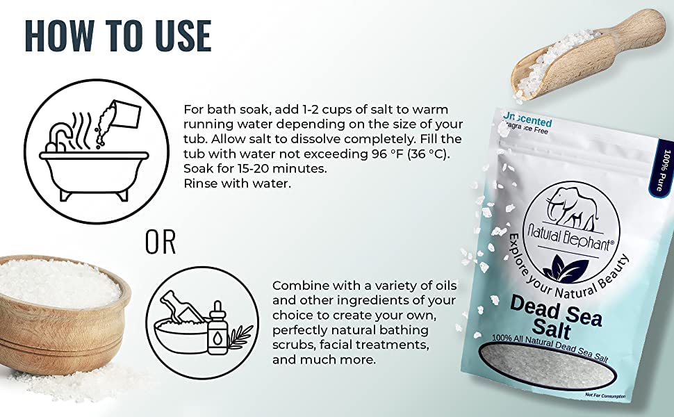 Natural Elephant Dead Sea Bath Salt | 1 Pound Bag (16oz) | 100% Natural and Pure| Coarse Grain | Ideal for Baths and Soaks