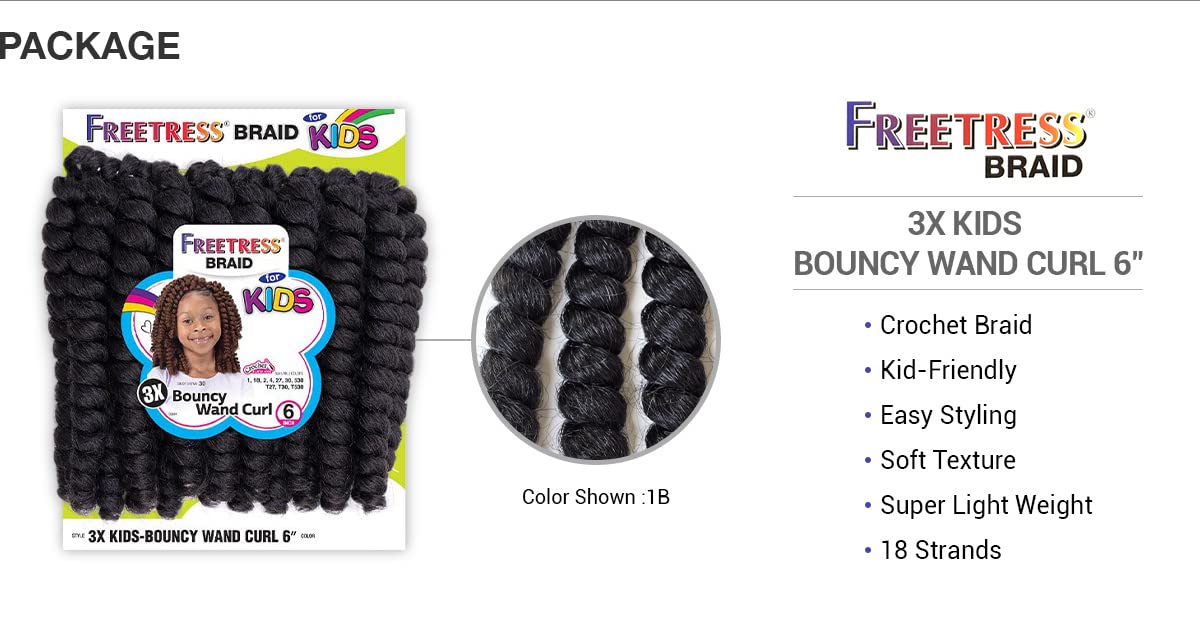 FreeTress Crochet Braids 3X Kids Bouncy Wand Curl 6" (3-PACK, T30)
