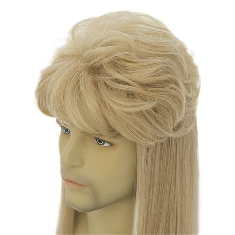 Dai Cloud Blonde Mullet Wigs 80s Long Mens Straight Shoulder Synthetic Wig for Rocker Punk Wig Halloween Costume Wigs