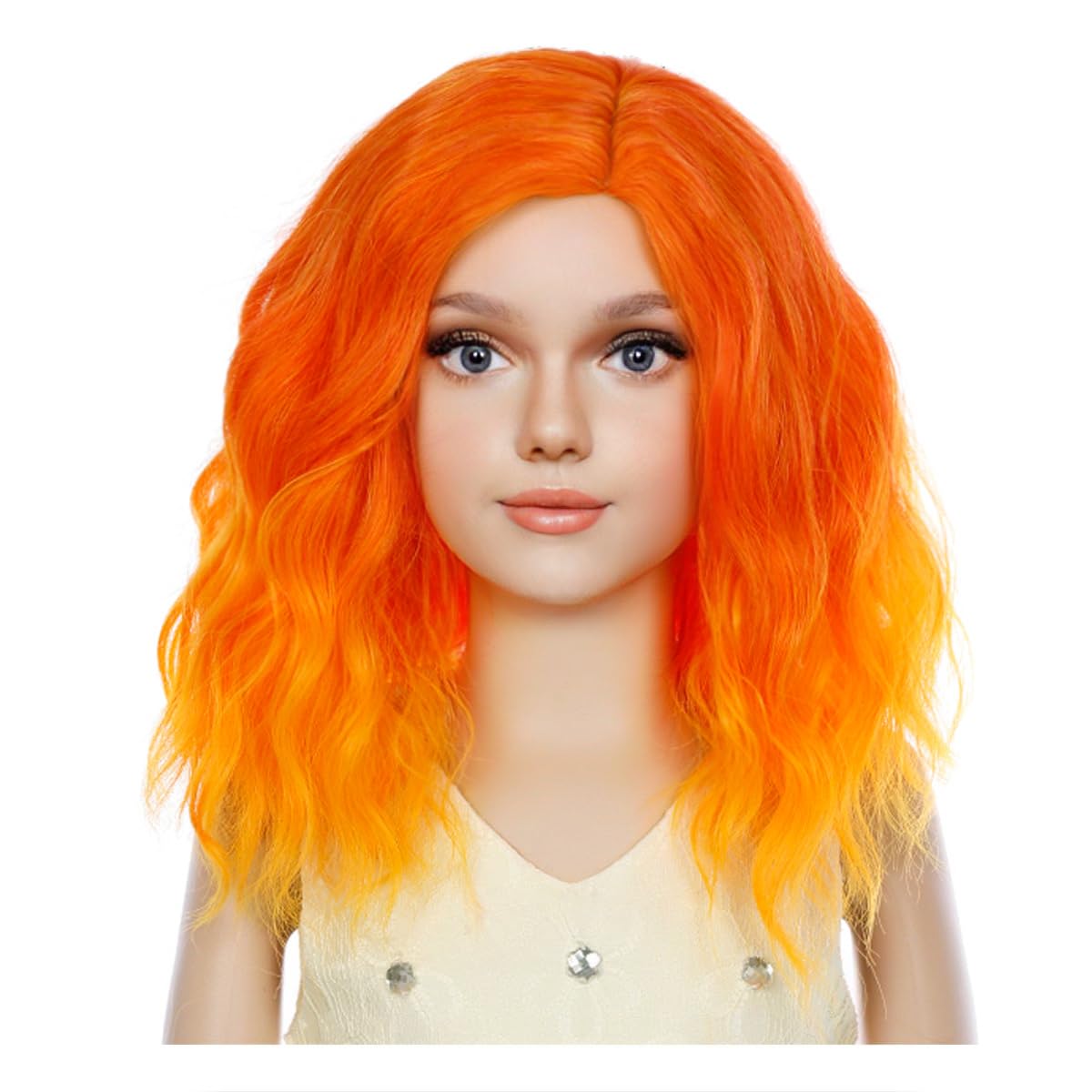MAGQOO Orange Flame Fire Wig Girls Short Curly Wavy Orange Hair Wigs Synthetic Heat Resistant Cosplay Costume Party Wigs