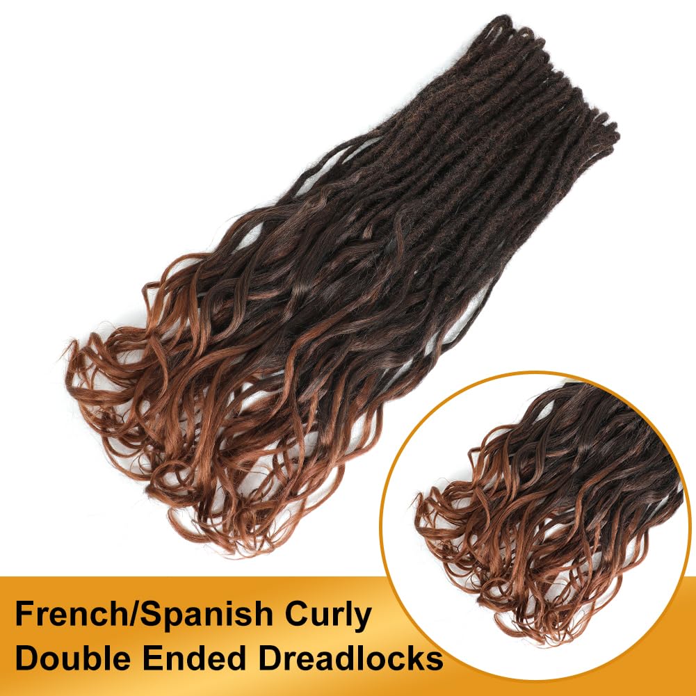 Aguacor Loose Wave Dreadlocks Synthetic French Curly Double Ended Dreadlock Extensions 24inches 10 Strands Thin Soft Black to Dark Brown Spanish Curly DE Dread Extensions for Women (10 Strands, 1B/30)