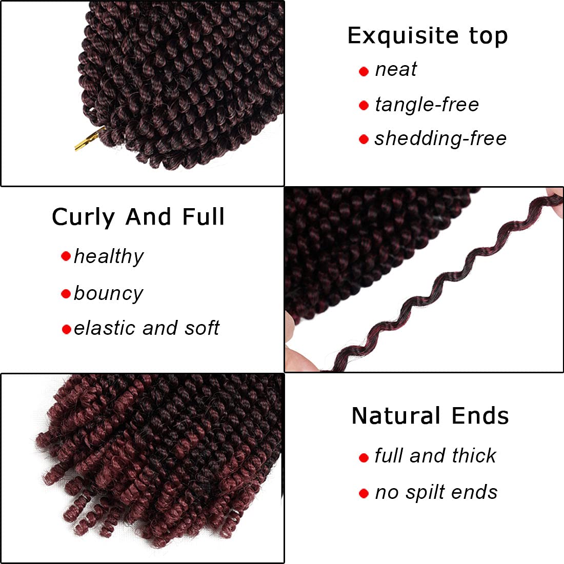 Beyond Beauty Spring Twist Crochet Hair 90strands 8 Inch Fluffy Spring Twists Braiding,Spring Twist Crochet Braids Bomb Twist Crochet Hair for Black Women(T1B BUG)