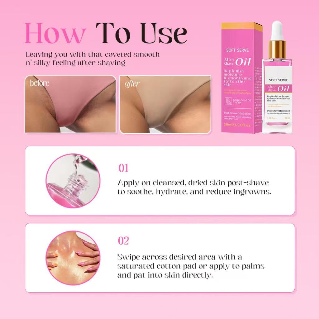 Strawberry Vanilla After Shave Oil, Moisturize and Smooth Skin, Prevent Ingrown Hairs & Dryness, Soft Serve After Shave Oil for All Skin Types (1.01 fl. oz.)