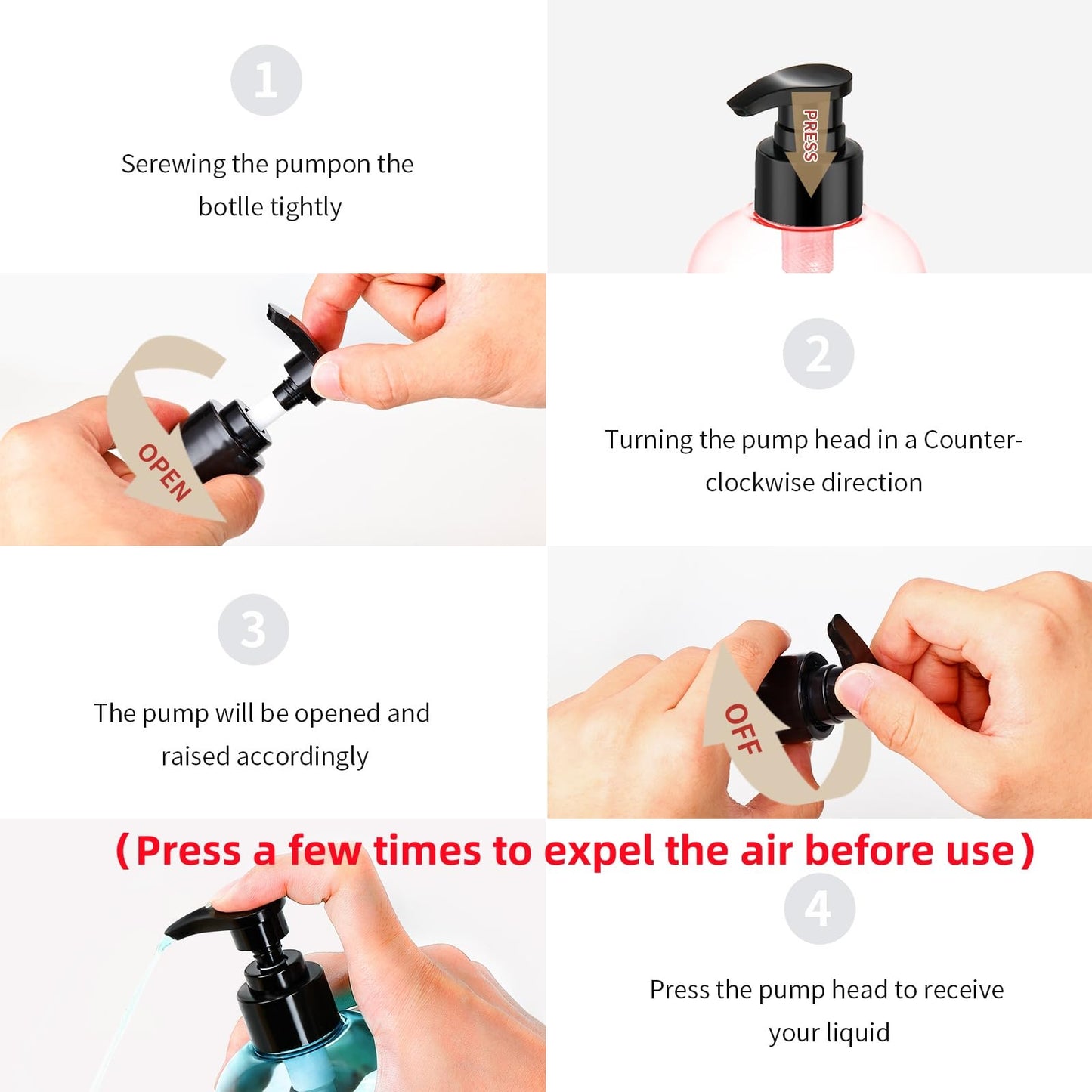 Bynccea 2 Pack Empty Plastic Pump Bottles Dispenser 16 oz / 500 ml Refillable Shampoo Bottles with Pumps Cylinder Shampoo Lotion Hand Pump Bottle Liquid Container for Bathroom Shampoo and Body Wash