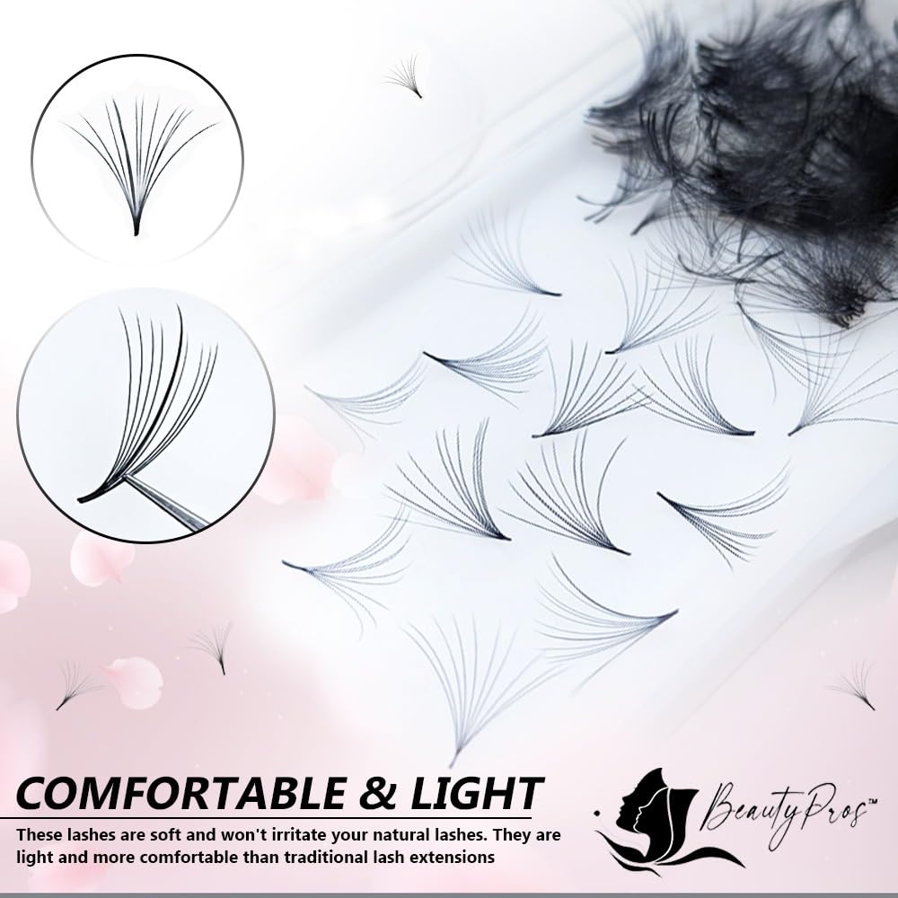 BeautyPros Professional Lash Extension Kit – Faux Mink Bundle 500 Lash Fans (8-17mm)- Premade Loose Fans base (0.05mm & 0.07mm) -Volume Lash Extensions Multiple Selection -Black (5D D Curl Wispy 12mm)