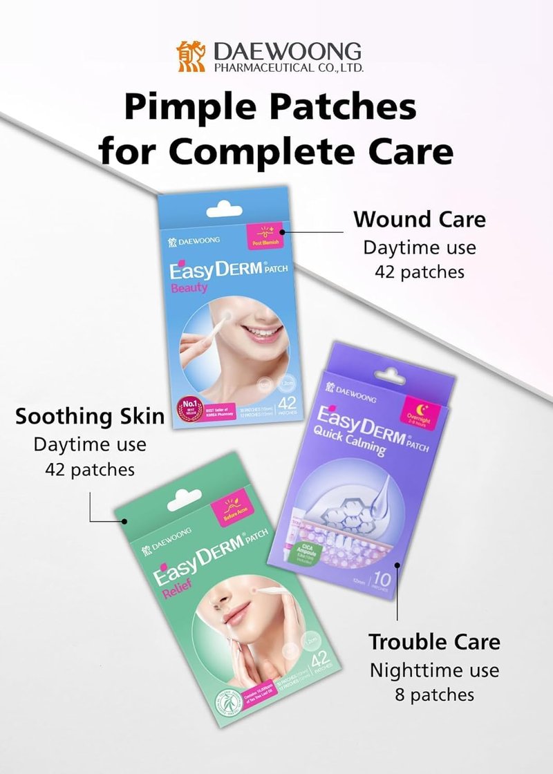 EasyDerm Relief Invisible Patch 4 Packs (168 Patches) | 10,000 ppm Tea Tree Oil, Ultra-Slim 0.1mm, Waterproof Acne Patch, Clear Skin Essential for Daily Care, Summer & Travel Essentials