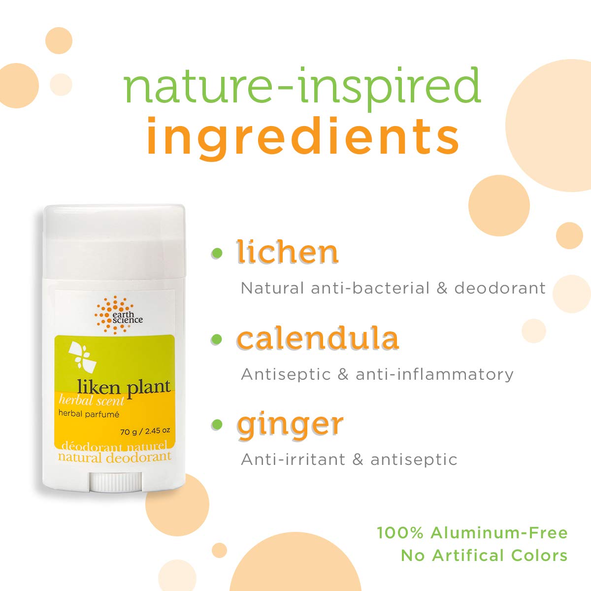 EARTH SCIENCE - All-Natural Aluminum Free Herbal Scented Lichen Plant Deodorant, 2.45 Ounce (Pack of 4)