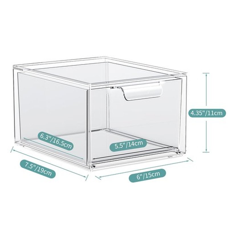 SpaceHacks 2 Pack Stackable Makeup Organizer and Storage, Acrylic Organizers,Clear Plastic Storage Drawer with Handles for Vanity, Undersink, Kitchen Cabinets, Pantry