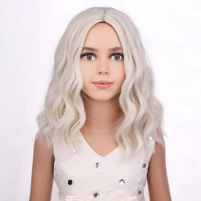 PATTNIUM Kids Child Wig Platinum Blonde Wig Short Curly Wavy Blonde Wig Girls Platinum Bob Wig Sythetic Wig with Wig Cap