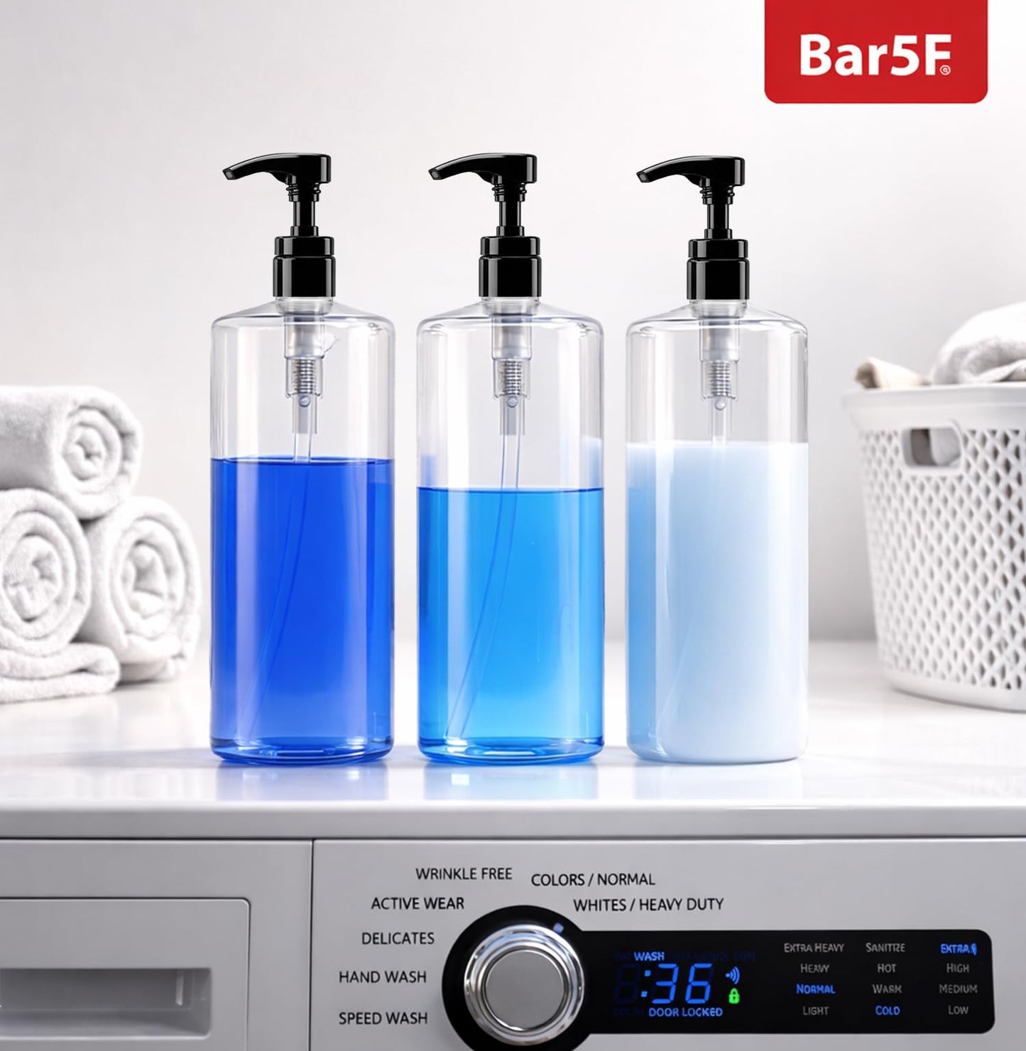 Bar5F Empty Shampoo Bottles with Pumps (2-Pack 32oz/1Liter/Large) BPA-Free PETE1 Plastic Bottle Crystal-Clear