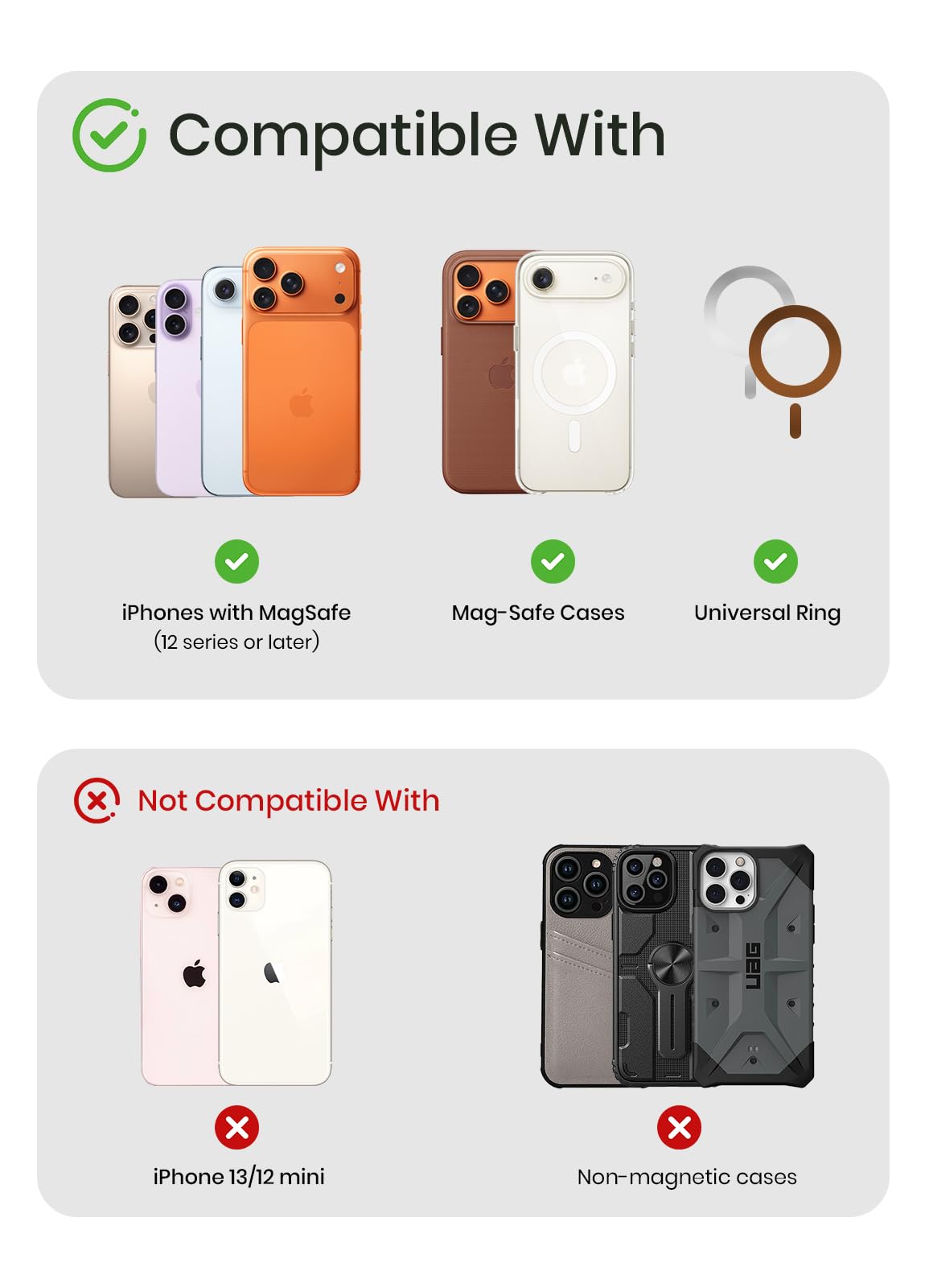 Nepagz For MagSafe Wallet, 5-Card Holder with RFID Blocking, Vegan Leather Slim Magnetic Wallet, Bottom Card Ejection, for iPhone 17/16/15/14/13/12 Series, Not for Mini,Black