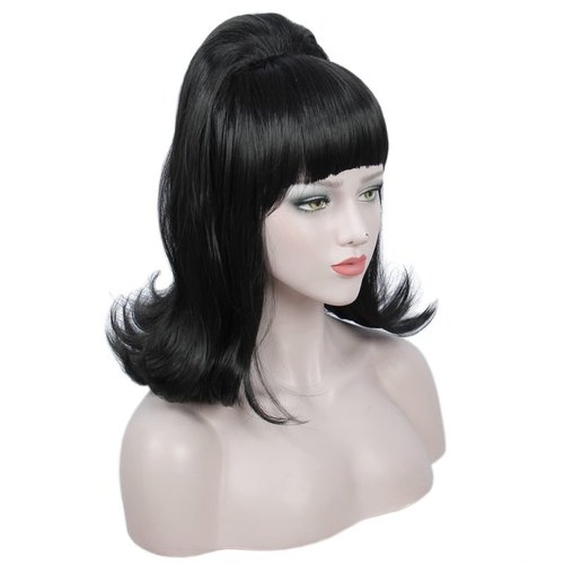 Linfairy Retro Short Black Wig Big Bouffant Beehive Wigs for Women fits 50s 80s Costume