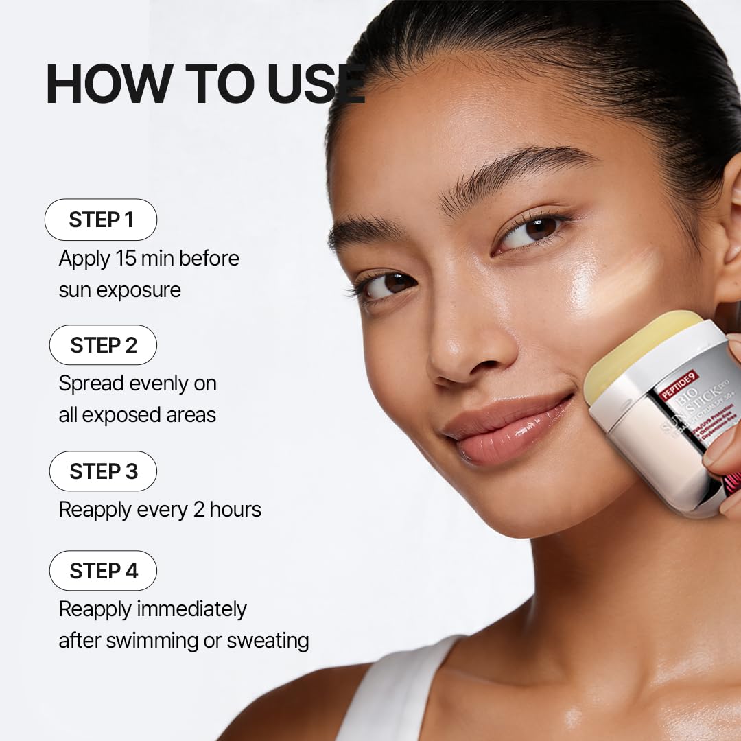 MDP+ Peptide 9 Bio Sunstick Pro | Korean Sunscreen Stick SPF 50+, Lightweight, Non-Greasy Broad Spectrum UV Protection for Face & Body