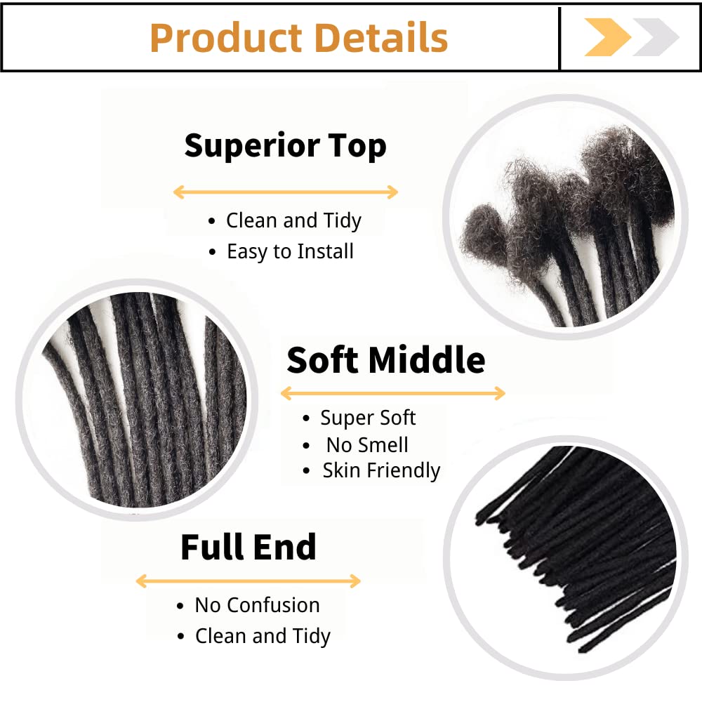 Loc Extension Human Hair 8inch 0.6cm Width 100% Real Human Hair Dreadlock Extensions Full Hand-made Permanent Dreadlock Extension for Men and Women Can Be Dyed Bleached Curled