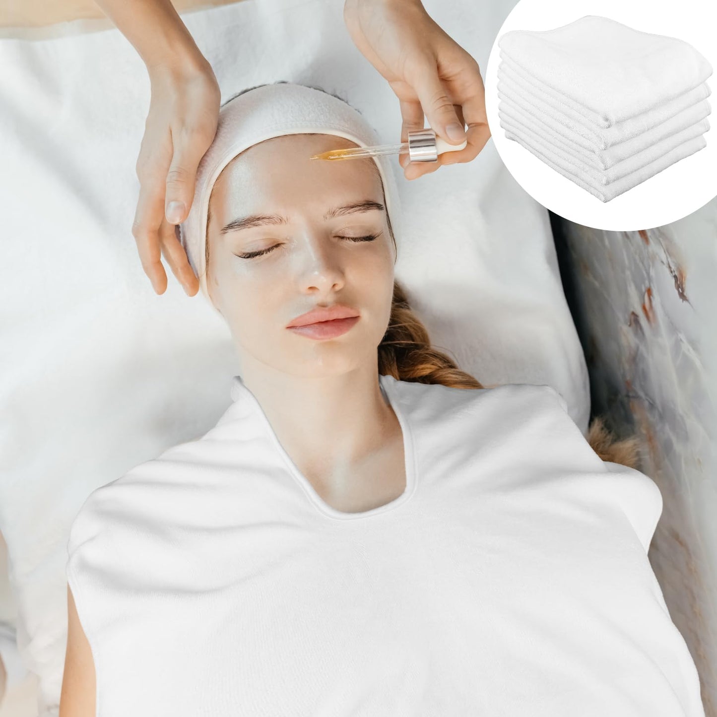 HOFURME 6 Pcs Facial Towels for Estheticians – Microfiber Soft U Shape Spa Towels for Facial, Skincare, Massage & Professional Use (White, 15.7x23.6 Inch)