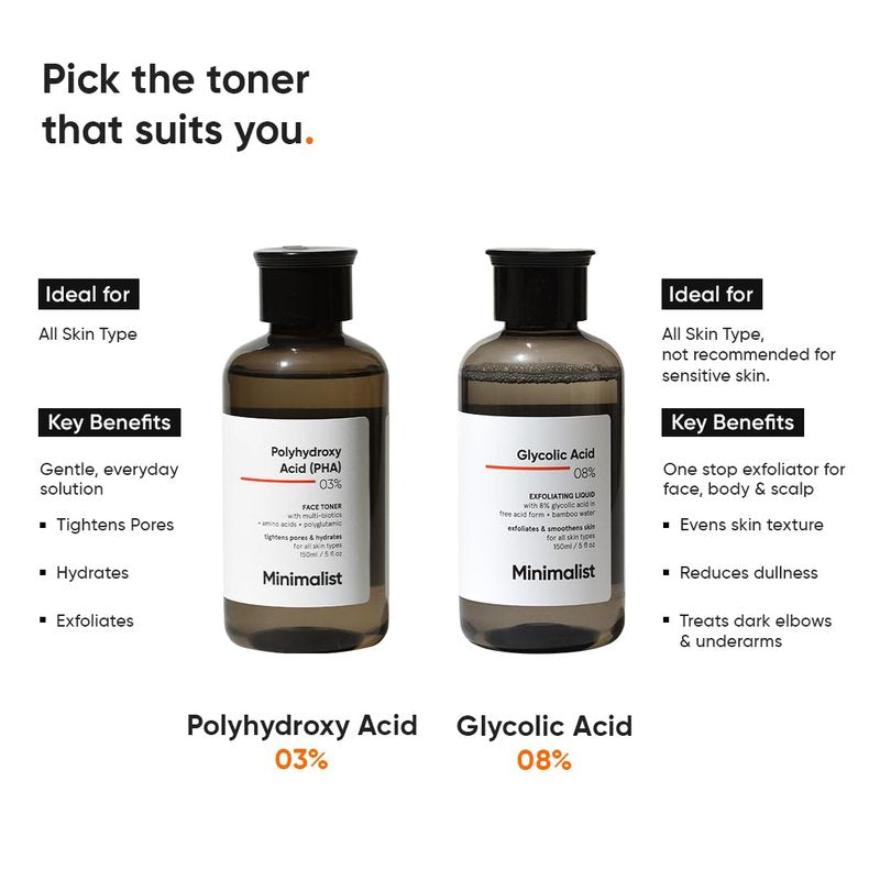 Minimalist Hydrating Toner for Face | 3% PHA Facial Toner for Pore Tightening | Mild Exfoliation, pH Balancing & Rebalancing Skin Microbiome | for Women & Men | 5 Fl Oz / 150 ml