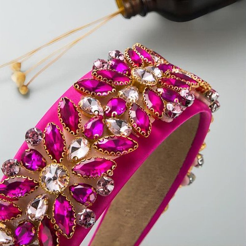 MUQINGWAN Fashion Women's Headband, Women Headband Gorgeous Retro Crystal Rhinestone Girl's Headband, Accessories For Women And Girl (Rose red)