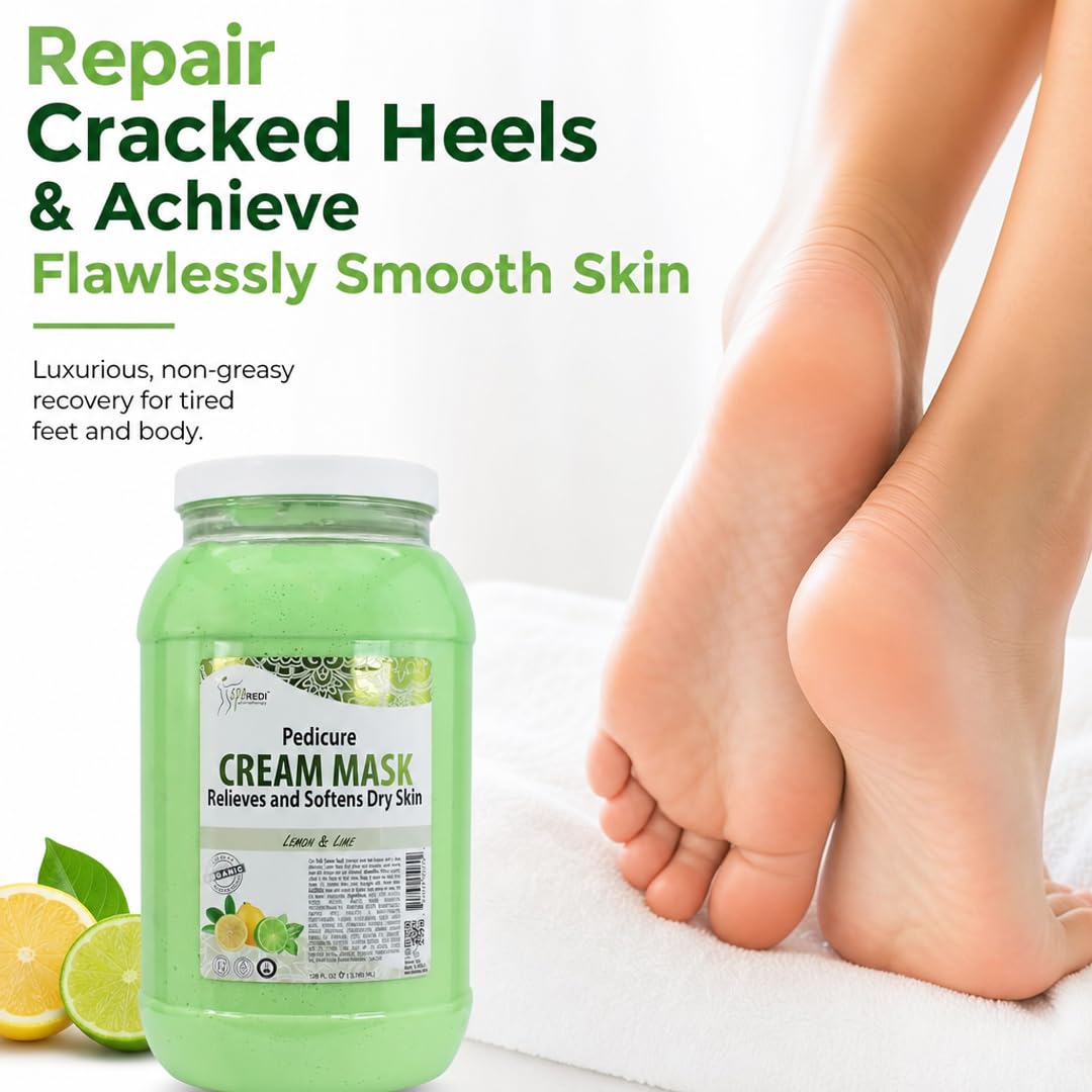 SPA REDI Lemon Pedicure Massage Cream & Foot Mask – Hyaluronic Acid, Amino Acids & Panthenol for Cracked Heels & Dry Skin | Paraben-Free, Silicone-Free, Cruelty-Free | Made in USA | 128 oz