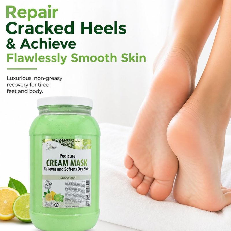 SPA REDI Lemon Pedicure Massage Cream & Foot Mask – Hyaluronic Acid, Amino Acids & Panthenol for Cracked Heels & Dry Skin | Paraben-Free, Silicone-Free, Cruelty-Free | Made in USA | 128 oz