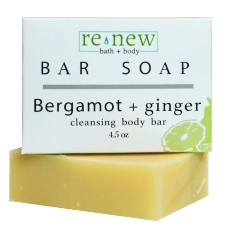 renew bath + body Natural Bar Soap, Bergamot & Ginger, Handmade in the USA by Cold Process with a Moisturizing Oil Blend Infused with Shea Butter - 5 Pack, 4.5 ounce bars