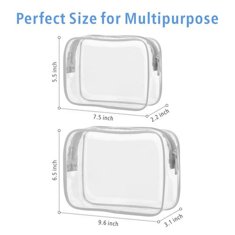 PACKISM Clear Makeup Bags, 2 Pack Quart Size Travel Bag TSA Approved Clear Travel Bags for Toiletries, Clear Cosmetic Bags Carry on Clear Toilety Bag TSA Approved Toiletry Bags, Grey