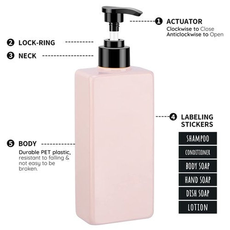 Segbeauty Soap Dispenser Bottle, 3pcs 13.5oz Refillable Pump Shower Bottle with Labels, 400ml Empty Plastic Press Lotion Dispenser Containers for Bathroom Hotel Shampoo Conditioner Body Soap Pink